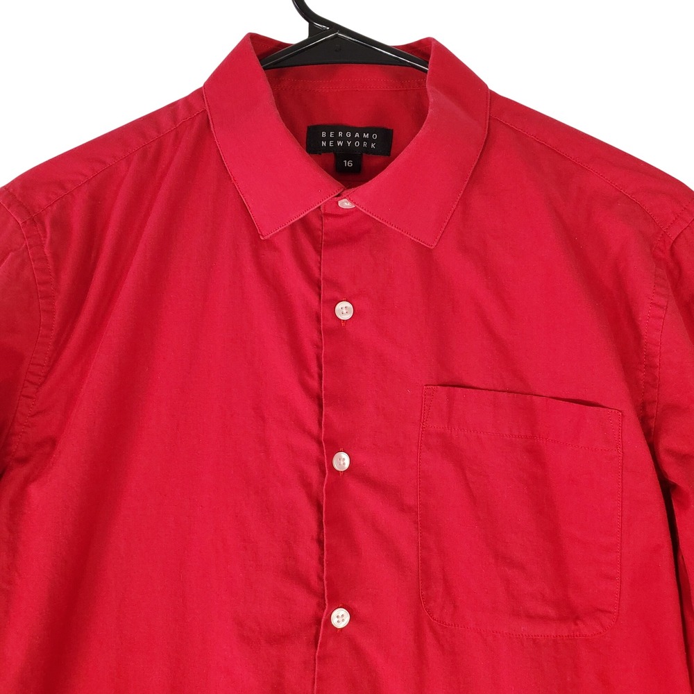 Bergamo New York Mens Red Long Sleeve Button Down Dress Shirt Size 16
